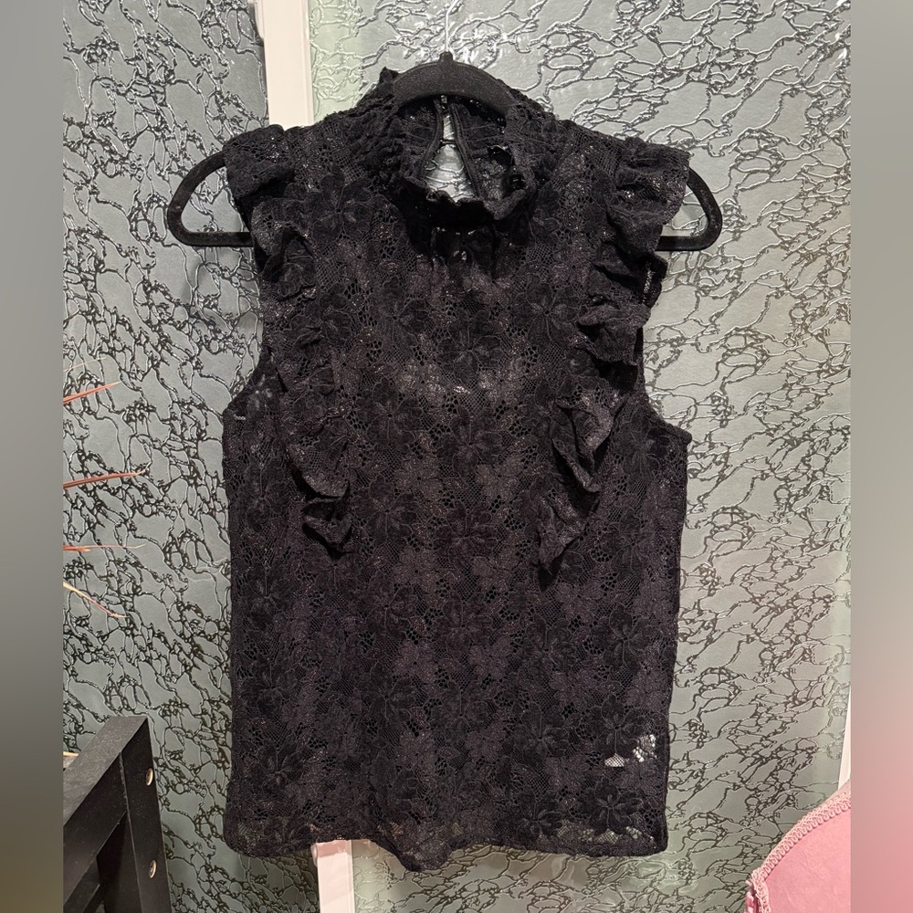 Black Ruffle Lace Blouse